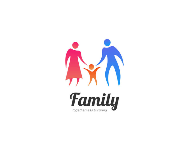Renkli Aile Logosu. Mutlu Ebeveynler ve Çocuk Logosu Tasarımı - Vektör, Görsel
