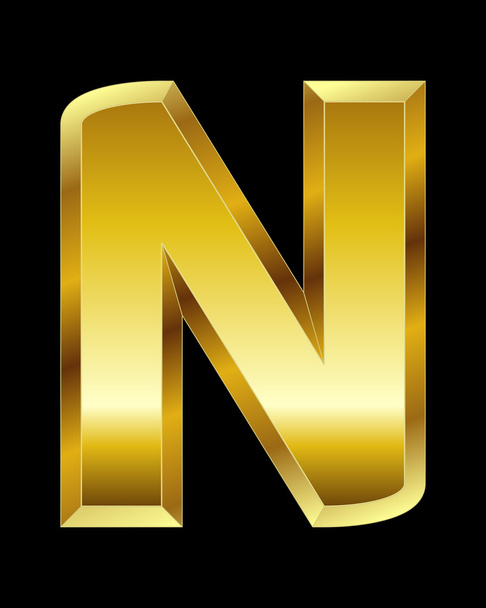 Rectangular beveled golden font, letter N - Вектор,изображение