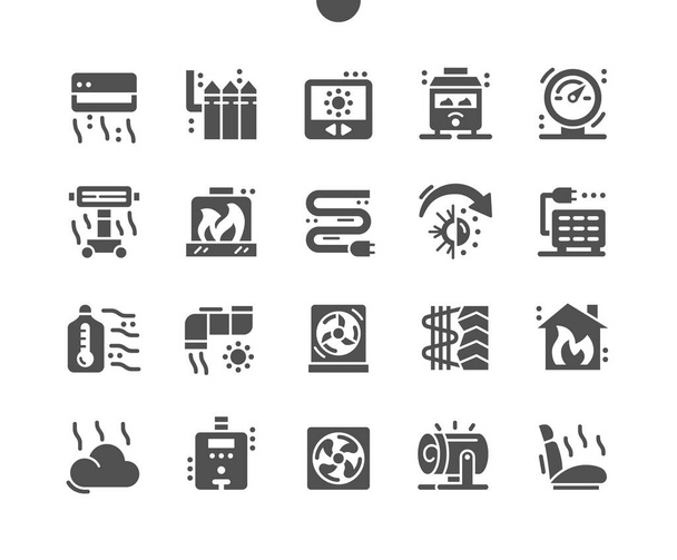 Heating. Temperature regulator. Electric batteries. Smart heating. Fireplace. Vector Solid Icons. Simple Pictogram - Vector, Image