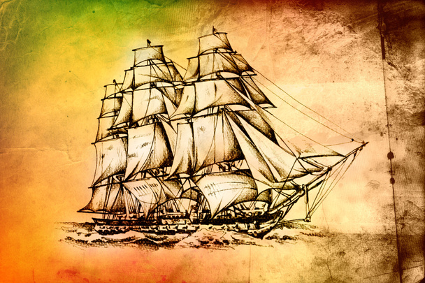 Barco antiguo mar motivo dibujo hecho a mano
 - Foto, Imagen