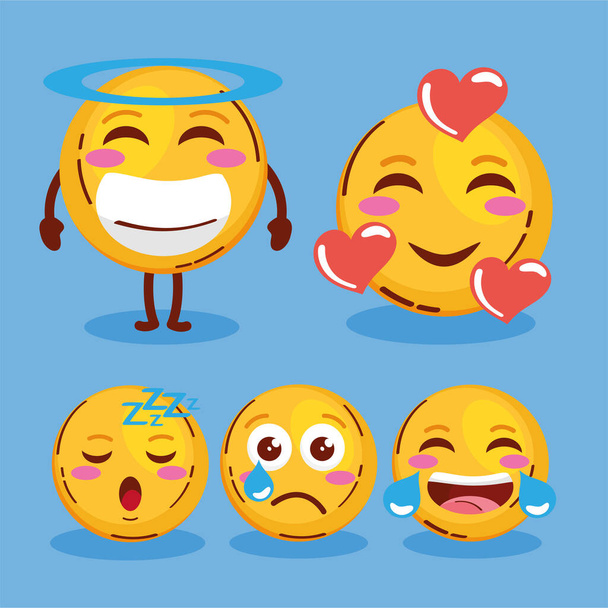 πέντε φατρίες emojis σύνολο εικονιδίων - Διάνυσμα, εικόνα