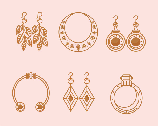 six jewelry luxury set icons - Vector, Image