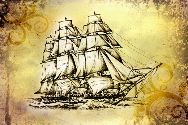 Антикварний морський мотив човна малюнок ручної роботи
 - Фото, зображення