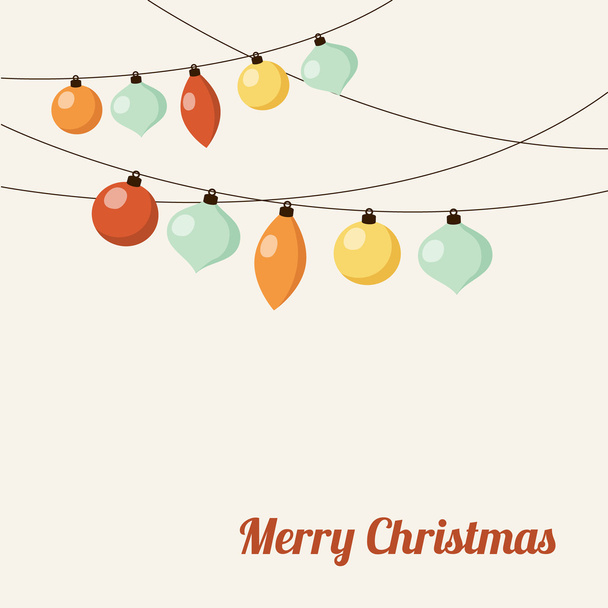 Christmas greeting card with garland, christmas balls, vector - Vettoriali, immagini