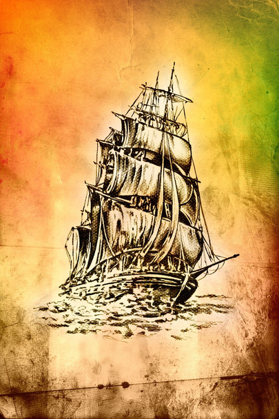 antieke boot zee motief tekening handgemaakte - Foto, afbeelding
