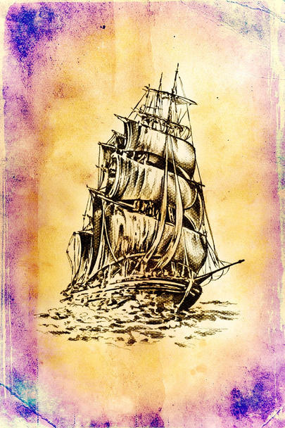 Antigo barco mar motivo desenho artesanal
 - Foto, Imagem