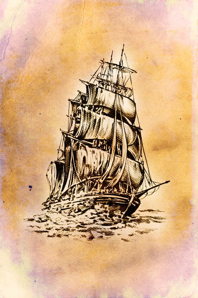 antické lodi sea motiv kresby ručně - Fotografie, Obrázek