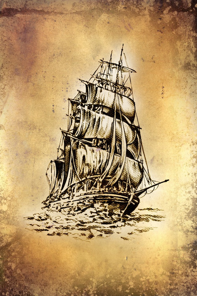 antyczne łódź morze motywacja rysunek ręcznie - Zdjęcie, obraz