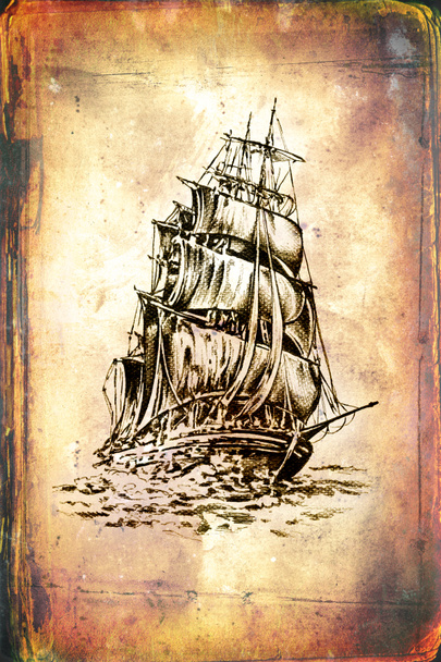antieke boot zee motief tekening handgemaakte - Foto, afbeelding