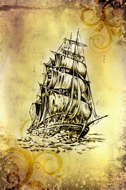 Антикварний морський мотив човна малюнок ручної роботи
 - Фото, зображення