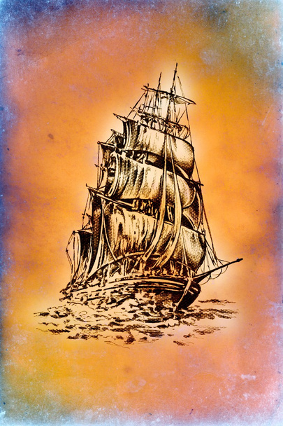 Antigo barco mar motivo desenho artesanal
 - Foto, Imagem