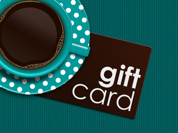  coffee with gift card lying on tablecloth - Photo, Image