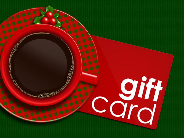 christmas coffee with holy and gift card lying on tablecloth - Photo, Image
