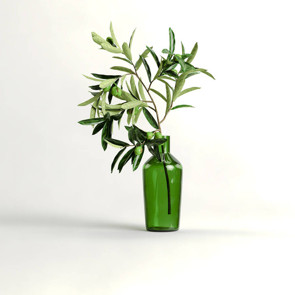 3D ilustrace dekor vázy s olivovou výzdobou izolované na bílém pozadí - Fotografie, Obrázek