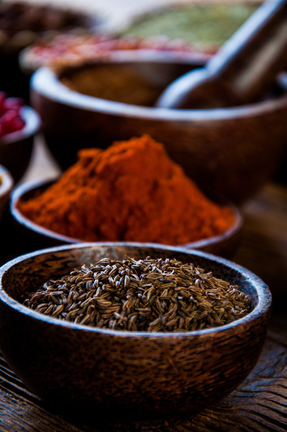 Hot spices in bowls, oriental theme - Fotografie, Obrázek