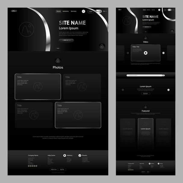 Dark with Silver Abstract Style Website Template. UI UX concept mockup layout for development. Landing page template. Luxury Elegant Background Design. - Vector, Image
