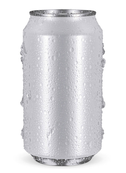 Алюминиевая банка для газировки или пива спереди, сверху и снизу. Воссоздание 3D-макета металлической жестяной банки для питья с натяжением кольца на крышке, изолированной на белом фоне - Фото, изображение