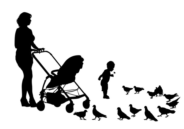 散歩に子供を持つ母  - ベクター画像