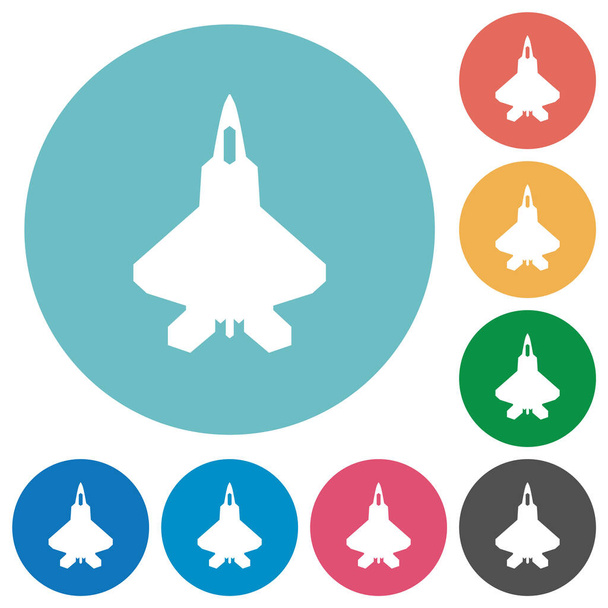 Jet fighter silueta plana iconos blancos sobre fondos de color redondo - Vector, Imagen