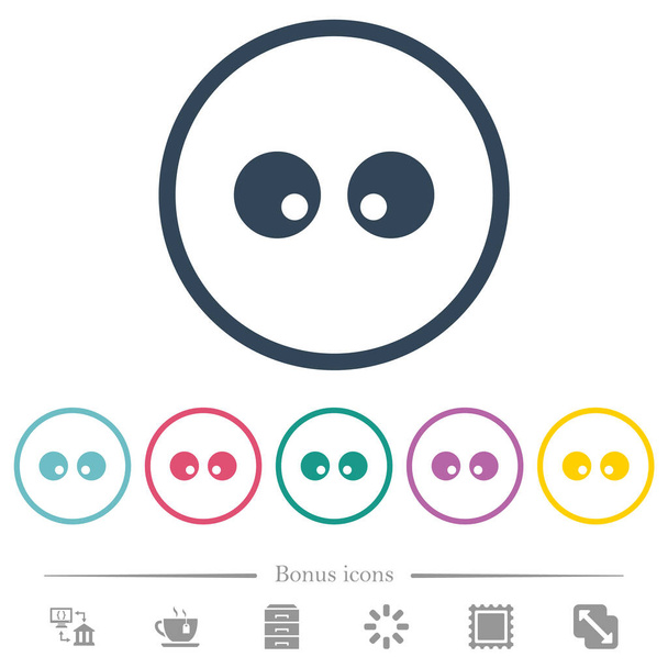 Watching eyes solid flat color icons in round outlines. 6 bonus icons included. - Vector, Image