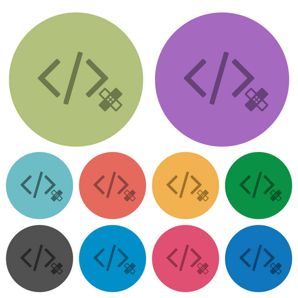 Parche de software iconos planos más oscuros sobre fondo redondo de color - Vector, Imagen