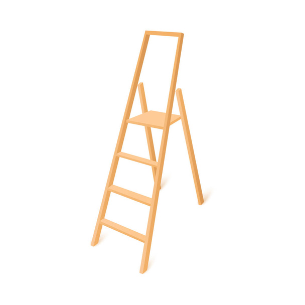 Portable household step ladder, realistic 3d vector illustration isolated on white background. Wooden self-supporting ladder for renovation or construction works. - Vector, imagen