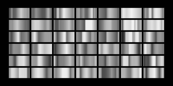 Set of silver metal gradients isolated on black background. Vector illustration. - Vector, afbeelding
