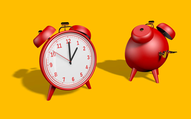 3D renderização relógio de alarme estilo vintage vermelho dupla face - Foto, Imagem