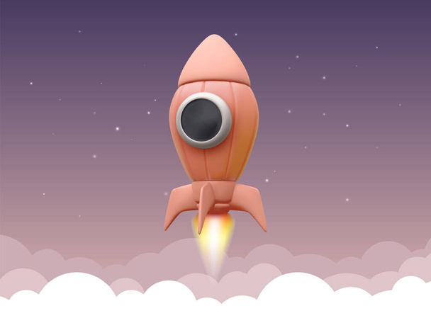 Orange realistic rocket flying into space. Vector illustration - Vektori, kuva