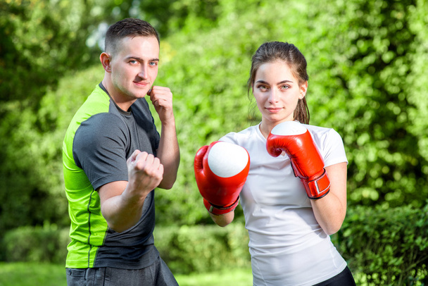 Sports couple in the park - Photo, Image