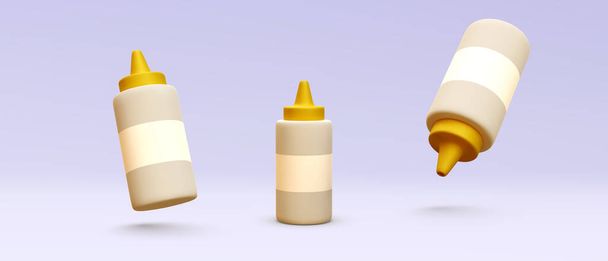 Set of 3d empty mustard ketchup package mockup. Vector illustration - Vector, imagen
