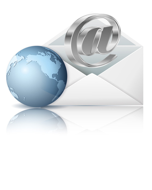 Έννοια που αντιπροσωπεύουν το ηλεκτρονικό ταχυδρομείο με το φάκελο και globe - Διάνυσμα, εικόνα