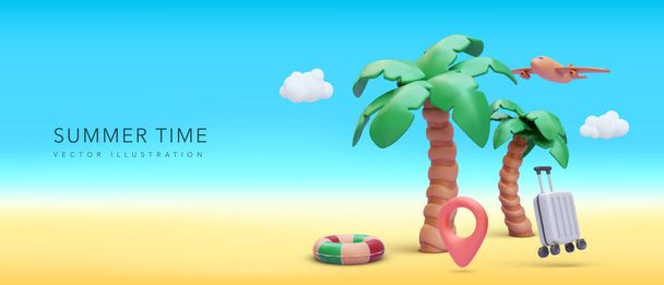 Summer time concept banner in realistic style on summer background. Vector illustration - Vektori, kuva