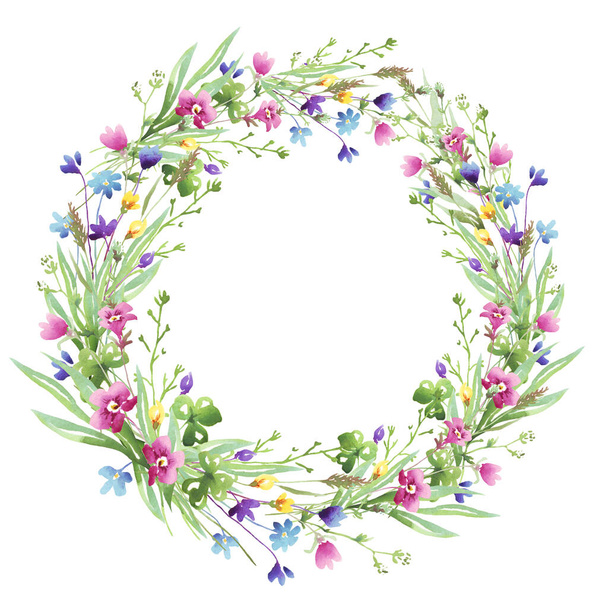 Ghirlanda di fiori selvatici. Clipart acquerello - Foto, immagini