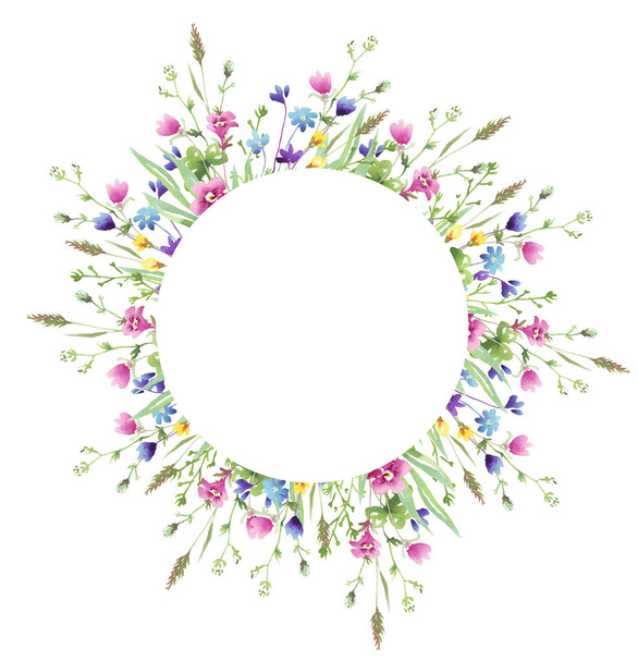 Wildflowers frame. Watercolor clipart - Фото, изображение