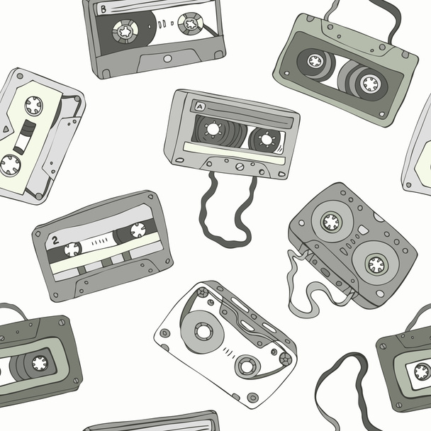 レトロなカセット テープのシームレスなパターン - ベクター画像