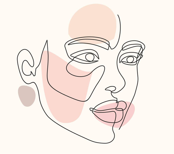 beautiful woman face  isolated on white background, continuous one line vector drawing..Continuous one line drawing - Wektor, obraz