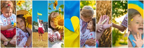 Collage of photos on the theme of Ukraine. Selective focus. child. - Фото, изображение
