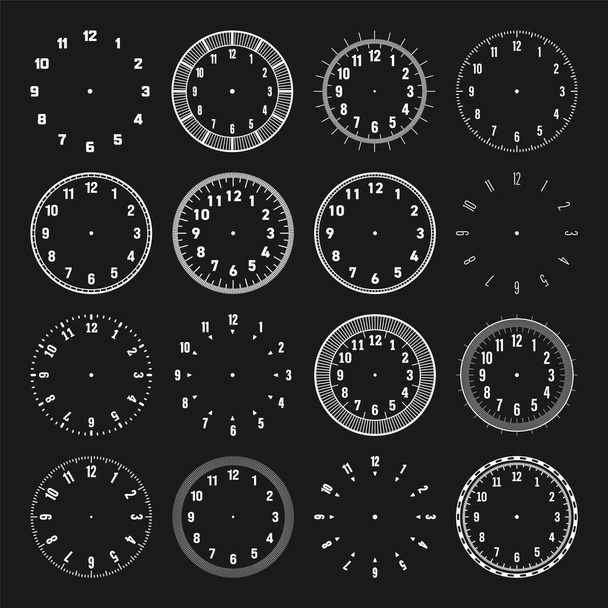 Orologio meccanico facce con numeri arabi, lunetta. Quadrante bianco orologio con minuti, ore e numeri. Timer o cronometro. Scala circolare di misura vuota con divisioni. Illustrazione vettoriale. - Vettoriali, immagini