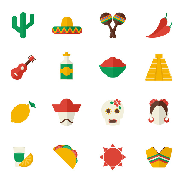 Мексика набір плоских іконок - Вектор, зображення