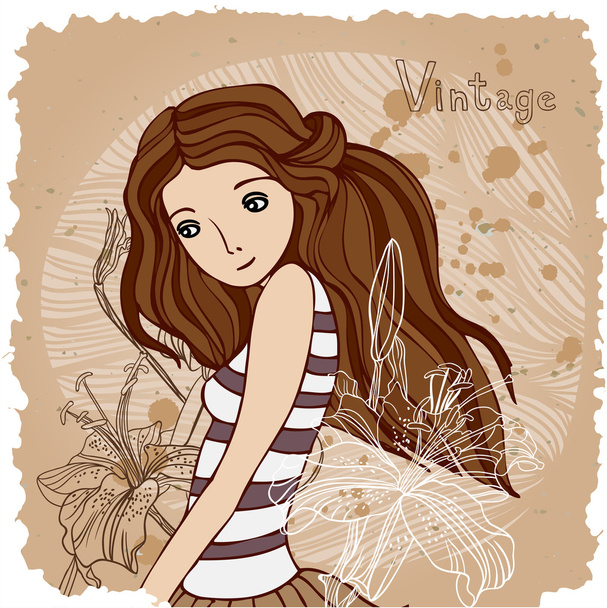 Vintage background with fashion girl - ベクター画像