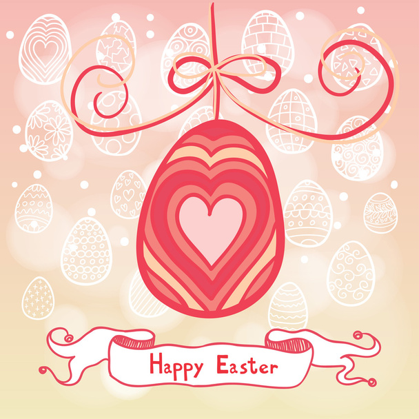 Hyvää pääsiäisen taustaa vaaleanpunaisella munalla
 - Vektori, kuva