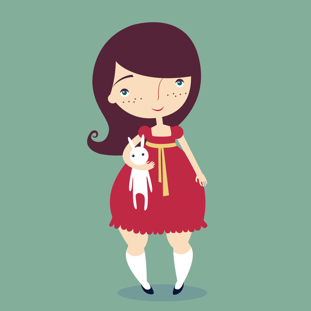 Girl in red dress - Διάνυσμα, εικόνα