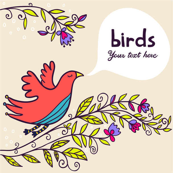 Colorful background with cute pink bird - Вектор,изображение
