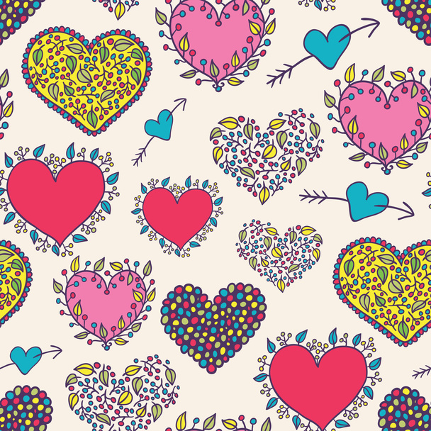 Bright cartoon hearts seamless pattern - Διάνυσμα, εικόνα