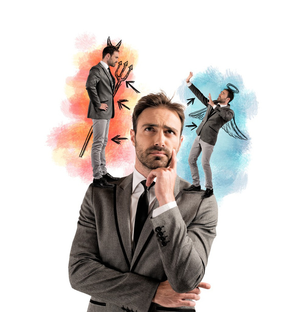 Businessman with angel and devil - Photo, Image