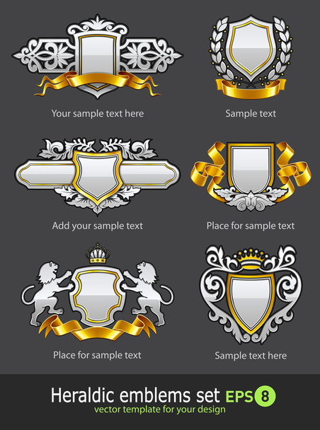 heraldische vintage emblemen instellen zilver en goud - Vector, afbeelding