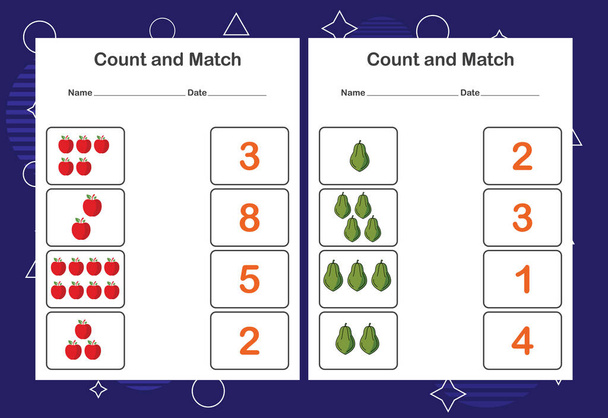 Graaf en Match werkblad voor kinderen. Tel en match met het juiste nummer. Matching educatief spel. - Vector, afbeelding