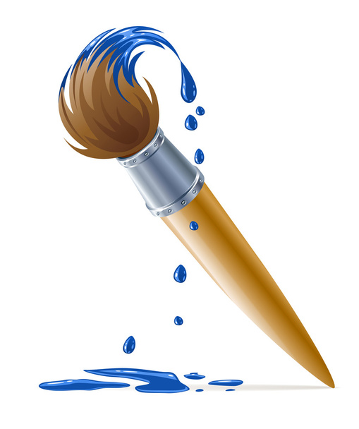 Brush for painting with dripping blue paint - Vector, Image