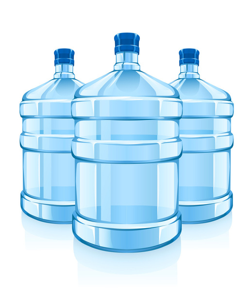 trzy duże butelki czyste błękitne wody pić - Wektor, obraz